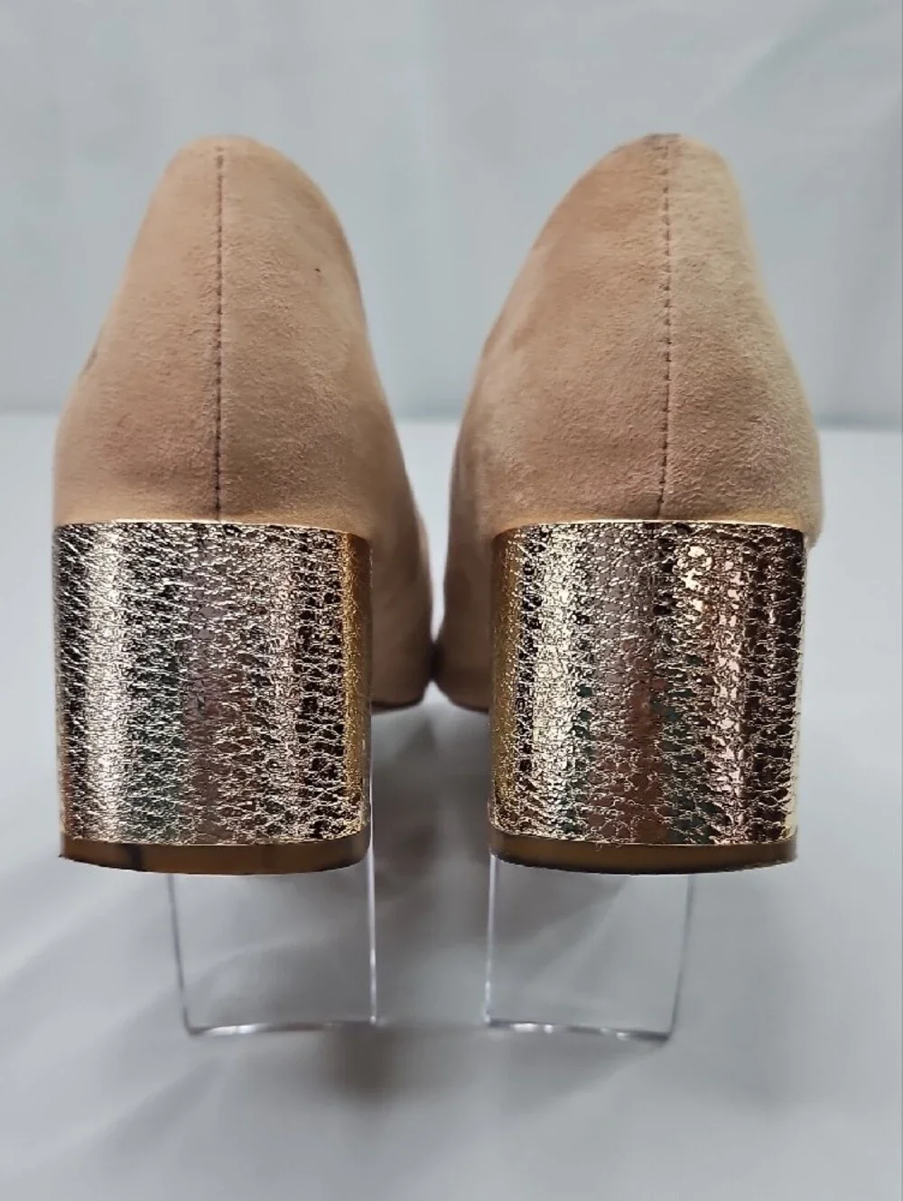 Bleecker & Bond Pointed Tan Suede Heels With Gold Heels Size 6